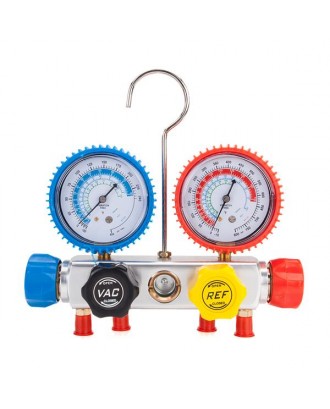 R404A R410A R22 Dual Manifold Gauges Valve Set with Red Plastic Case Red & Yellow & Blue & Golden